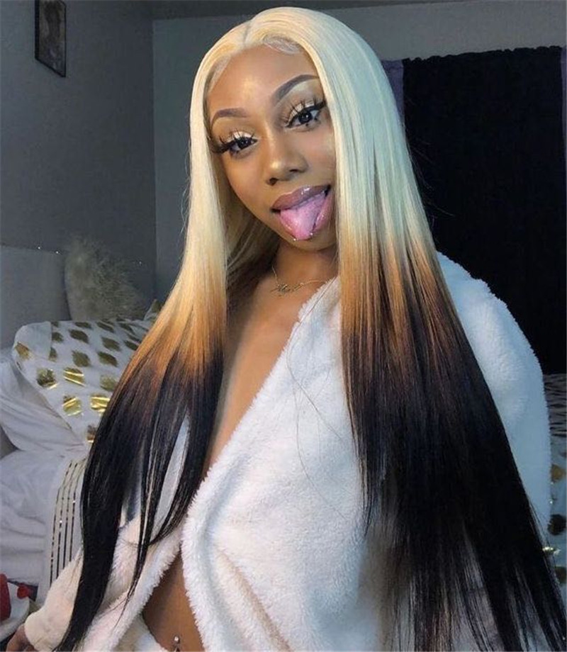 Human Virgin Hair Pre Plucked Ombre 13x4x1 T Part Lace Front Wig And Lace Front wig For Black Woman-32dd7f