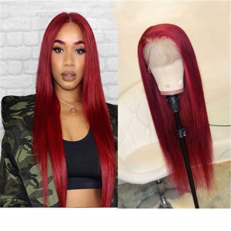 Red Color Lace Front Full Lace Natural Looking Lace Front Wigs Long Straight Brazilian Human Hair Pre Plucked Full Lace Wig