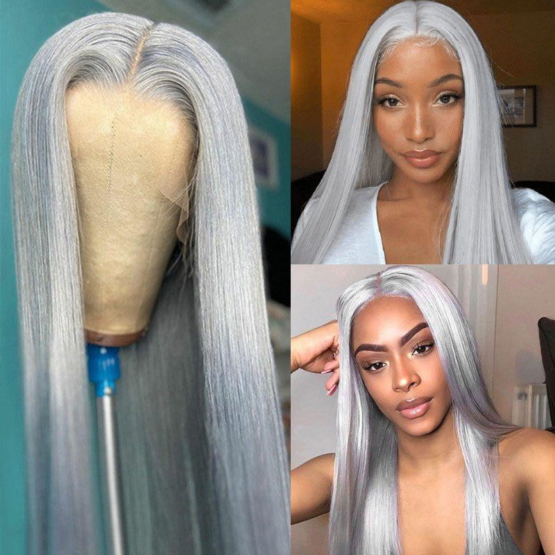 Grey Colored Human Hair Wigs For Women Straight Lace Front Wig Remy Brazilian Body Wave Wig Human Hair Transparent Lace Wigs