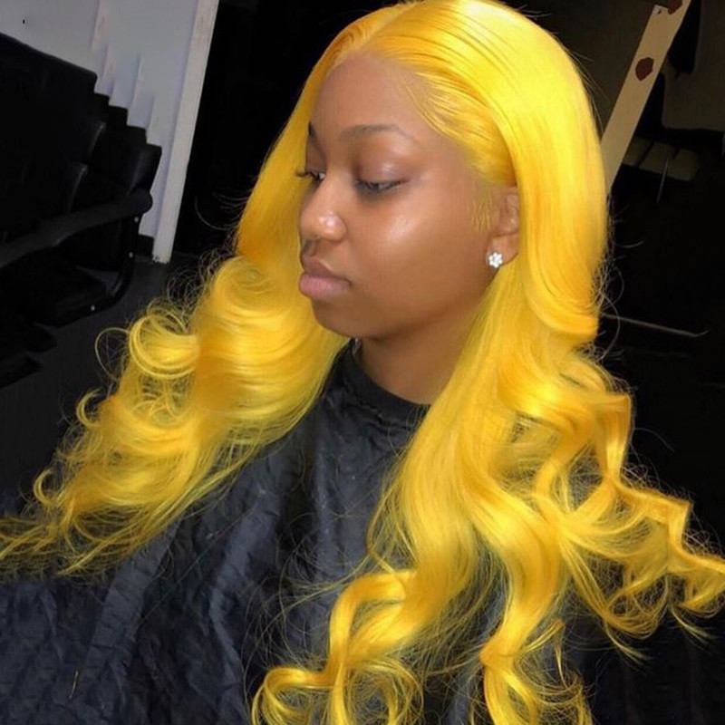 Yellow Color Wig Remy Hair Brazilian Straight Wig Colored Human Hair Wigs For Women Body Wave Wig With Transparent Lace Bob Wig