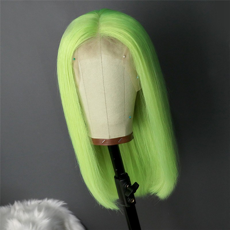Green 13x4 Lace Front Wig Preplucked Short Human Hair Wigs Brazilian Remy Glueless Bob Wigs For Black Women