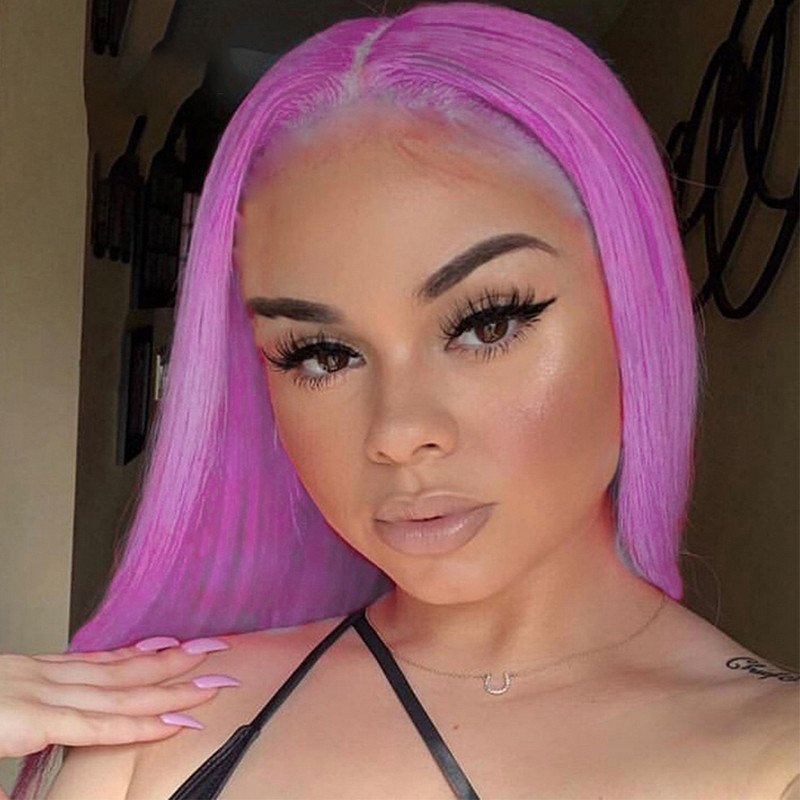 Pink Human Hair Wig Brazilian Remy Colored Human Hair Wigs For Women Pre Plucked Pink Bob Wig Part Lace Transparent Lace Wigs