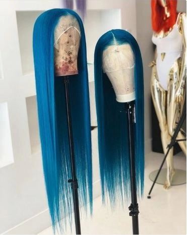Blue Color Human Virgin Hair Pre Plucked 13x4 T Part Lace Front Wig