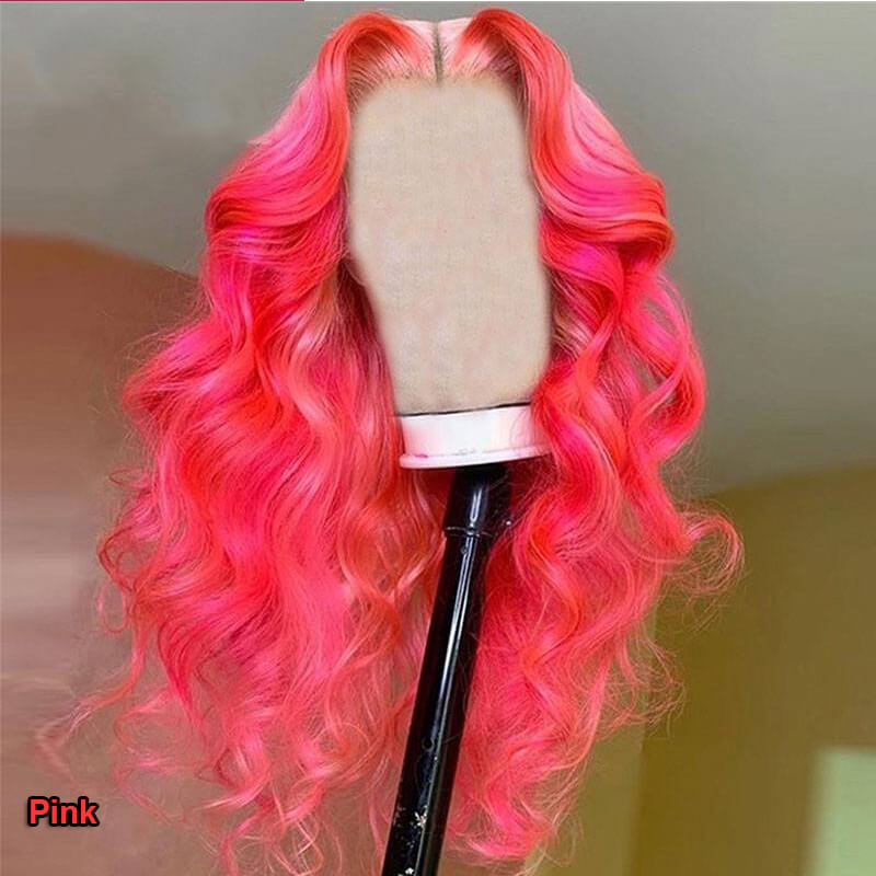 Light Blue Wig Purple Colored Human Hair Wigs For Women Pink Wig Brazilian Remy Orange Color Transparent Lace Wigs Body Wave