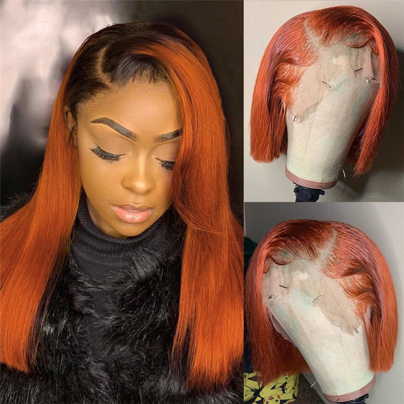 Ombre Ginger 1B Orange Short Bob Lace Front Human Hair Wigs for Black Women Brazilian Virgin Human Wig