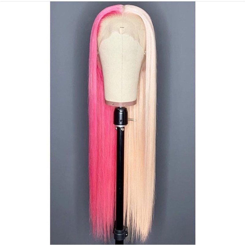 Pink Human Virgin Hair Pre Plucked Ombre Lace Front Wig And 13x4x1 T Part Lace Wig For Black Woman-001eb6