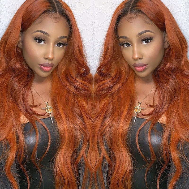 Ombre Color Orange Ginger Human Hair Wigs For Women Pre Plucked Body Wave Lace Front Wig Brazilian Closure Wig With Baby Hair