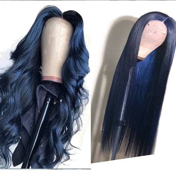 Dark blue Human Virgin Hair Pre Plucked Lace Front Wig For Black Woman