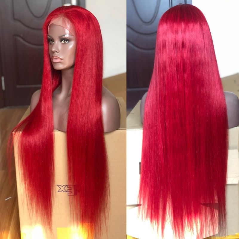 Human Hair Remy Brazilian Red Cherry Color Lace Front Wig Pre Plucked With Baby Hair Wigs For Women