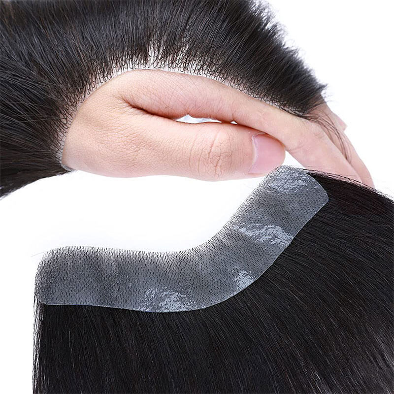 Men's Hair System Naturel Hairlien 100% Real Human Hair V Sheap Frontal Toupee Pu Thin Skin Male Replacement 1B Natural Black Color