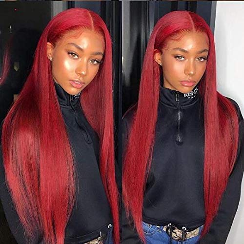 Red Color Lace Front Full Lace Natural Looking Lace Front Wigs Long Straight Brazilian Human Hair Pre Plucked Full Lace Wig