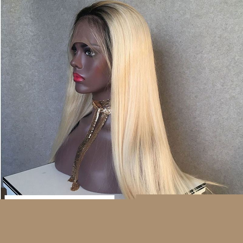 #1B 613 Ombre Blonde Dark Roots Full Lace wig Lace front wig Silky Straight Virgin Hair with Baby Hair Natural Hairline