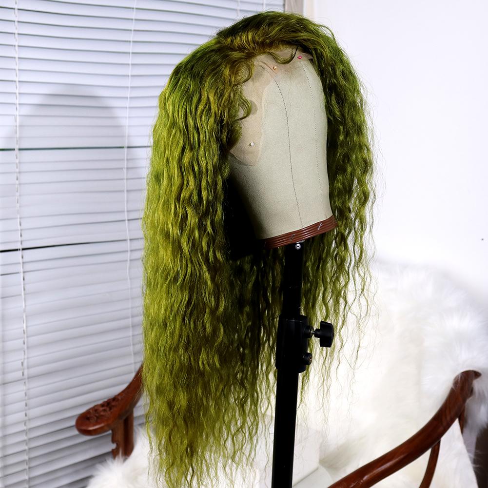 Dark Green Deep Curly Wave Brazilian Human Hair Lace Front Wig Long Deep Curly Wigs for Women