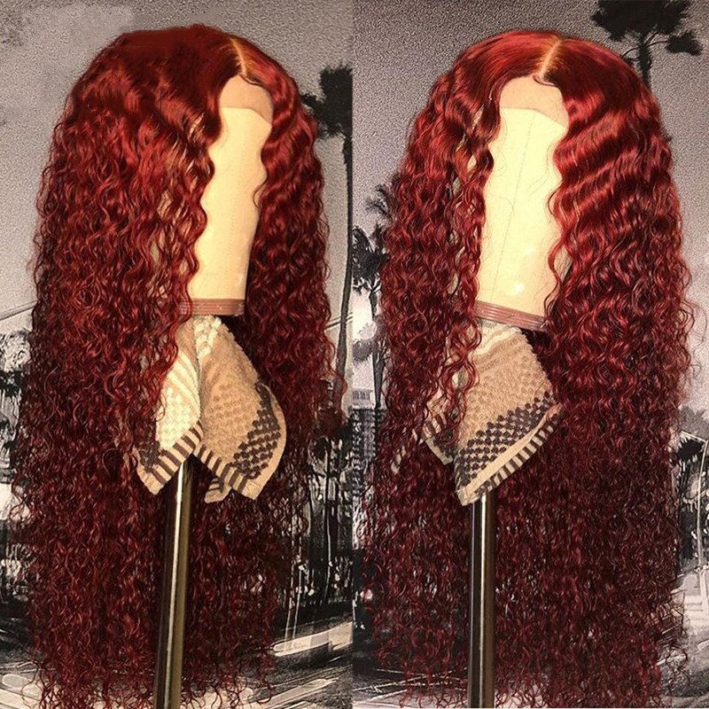 99J Curly Wave Lace Front Wig Human Hair Wig Burgundy Colored Human Hair Curly Wigs