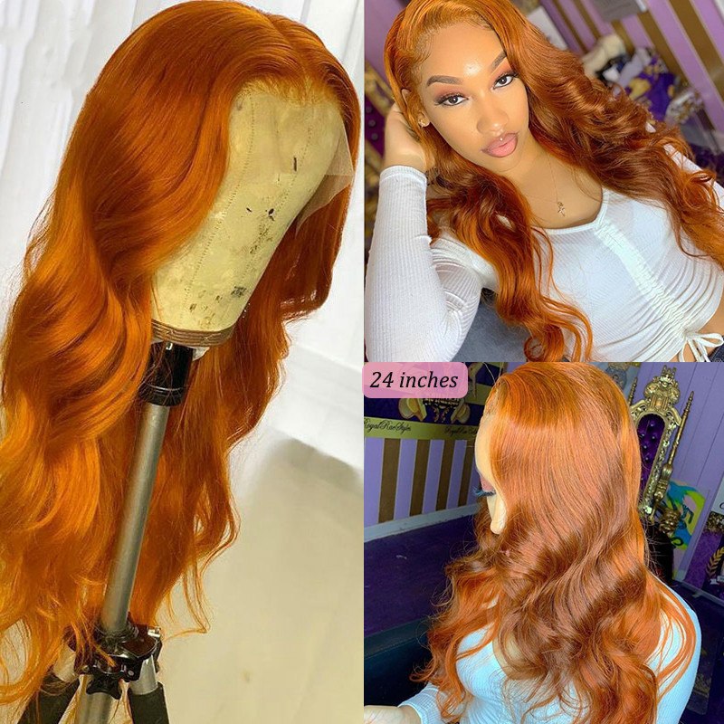 Light Orange Body Wave Lace Front 13x4 T Part LaceHuman Hair Ginger Virgin Human Wigs for Black Women