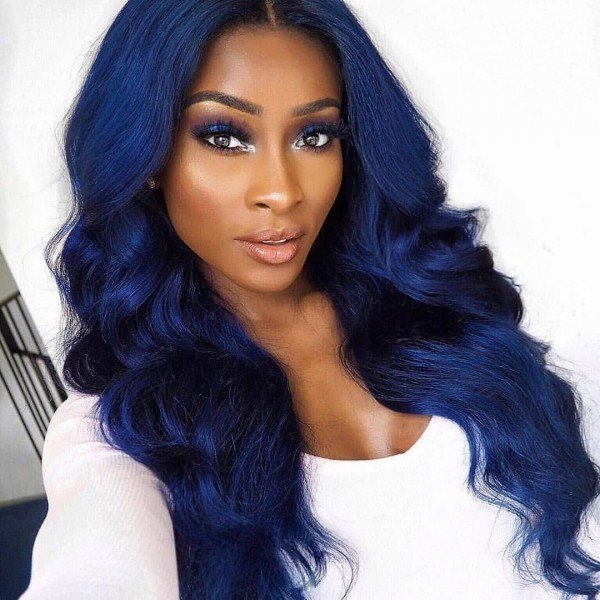 Blue Wavy Lace Front 13x4 T Part LaceGlueless Wig Pre-Pluck Hairline Virgin Human Hair