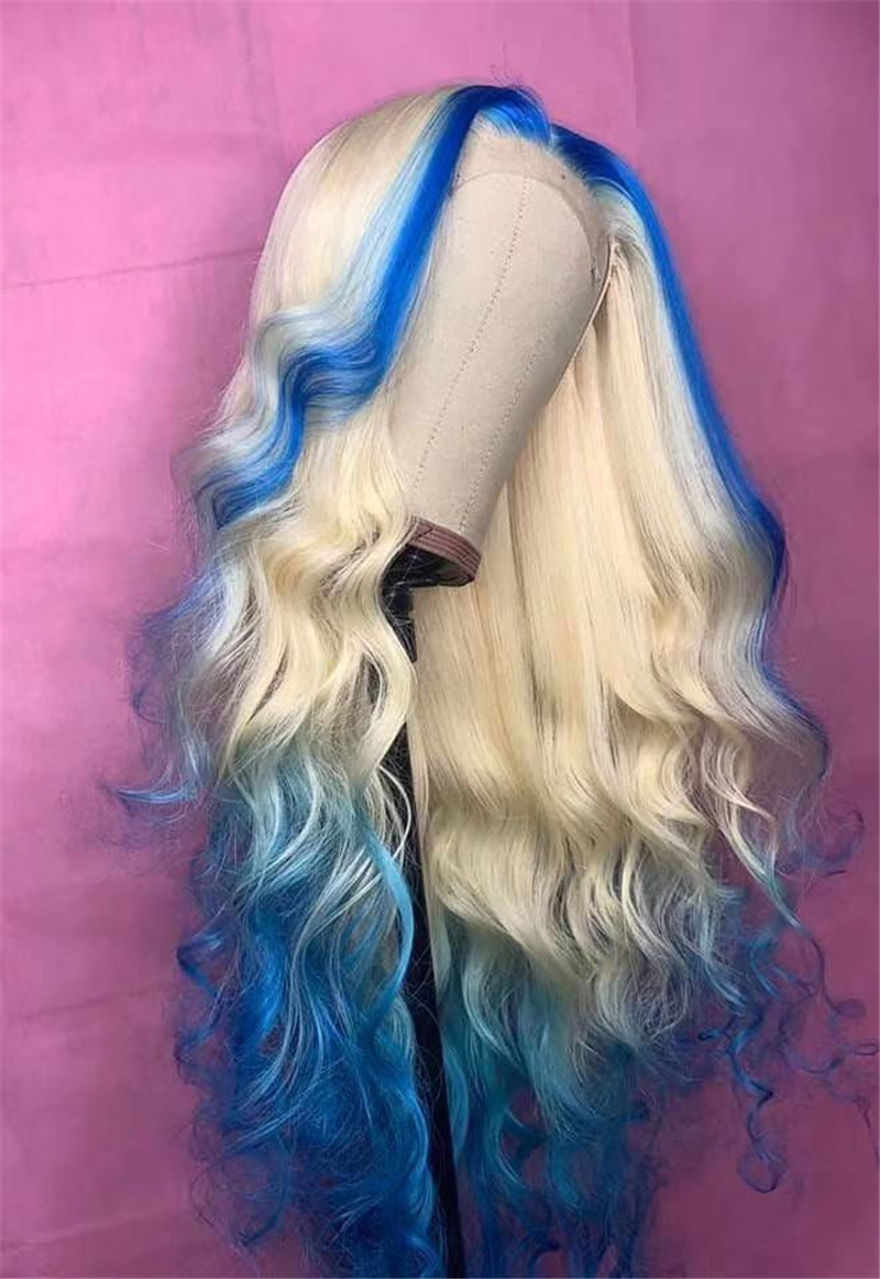 Skyblue Human Virgin Hair Pre Plucked Ombre Lace Front Wig And 13x4x1 T Part Lace Front wig For Black Woman-5134f7