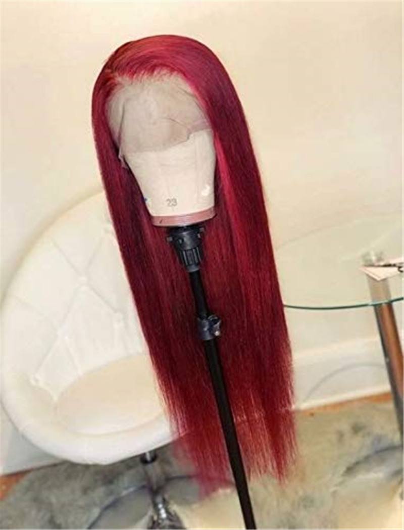 Red Color Lace Front Full Lace Natural Looking Lace Front Wigs Long Straight Brazilian Human Hair Pre Plucked Full Lace Wig