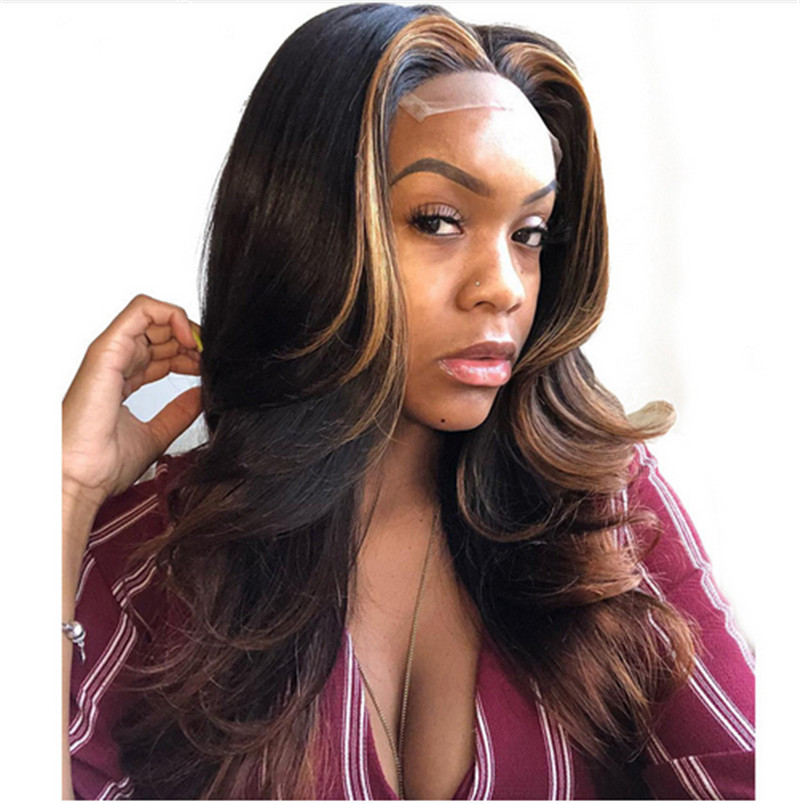 Body Wave Wig with Highlights Human Virgin Hair Ombre Honey Blonde Pre Plucked Lace Front Wig And 13x4x1 T Part Lace Wig For Black Woman-0e682d