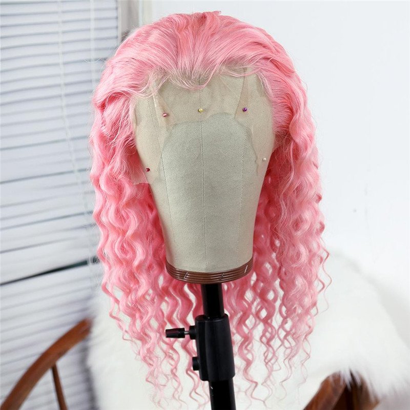 Light Pink Short Bob Deep Curly Wigs Human Hair Pre Plucked Glueless Brazilian Virgin Hair