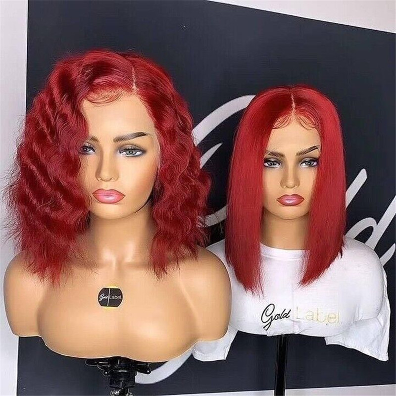 Red Human Virgin Hair Pre Plucked Ombre Lace Front Wig And 13x4x1 T Part Lace Wig For Black Woman-4e300b