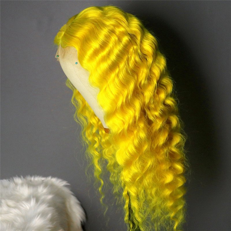 13x4 Transparent Lace Wig Water Wave Lace Front Human Hair Wigs Pre Plucked 13x4 Lace Wig Yellow Colored Remy Hair Wigs