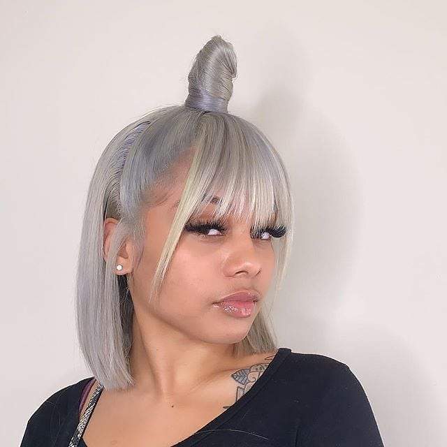 Ash Gray Short Bob Lace Front Brazilian Remy Human Hair Wig Straight Wigs With Baby Hair Wigs