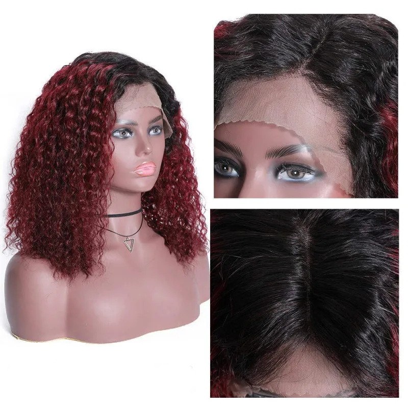 1B 99J  Bob Burgundy Red ColorShort Curly Lace Front Full Lace Wigs Curly Human Hair Wigs Preplucked Natural Hairline