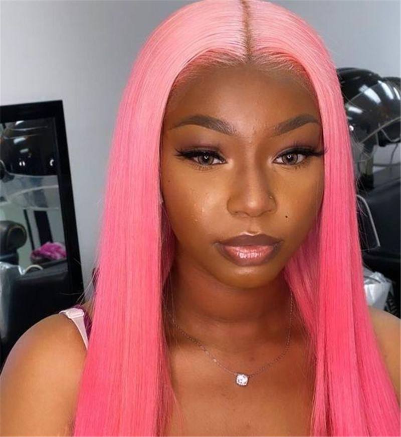 Pink Ombre Rose Pink Long Straight Lace Front13x4x1 T Part Lace wigs For Black Women