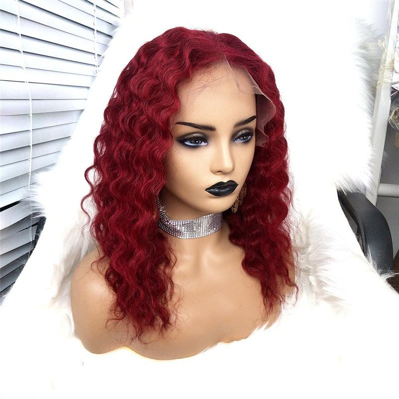 Short Red Curly Human Hair Lace Wigs 100% Virgin Remy Hair With Baby Hair