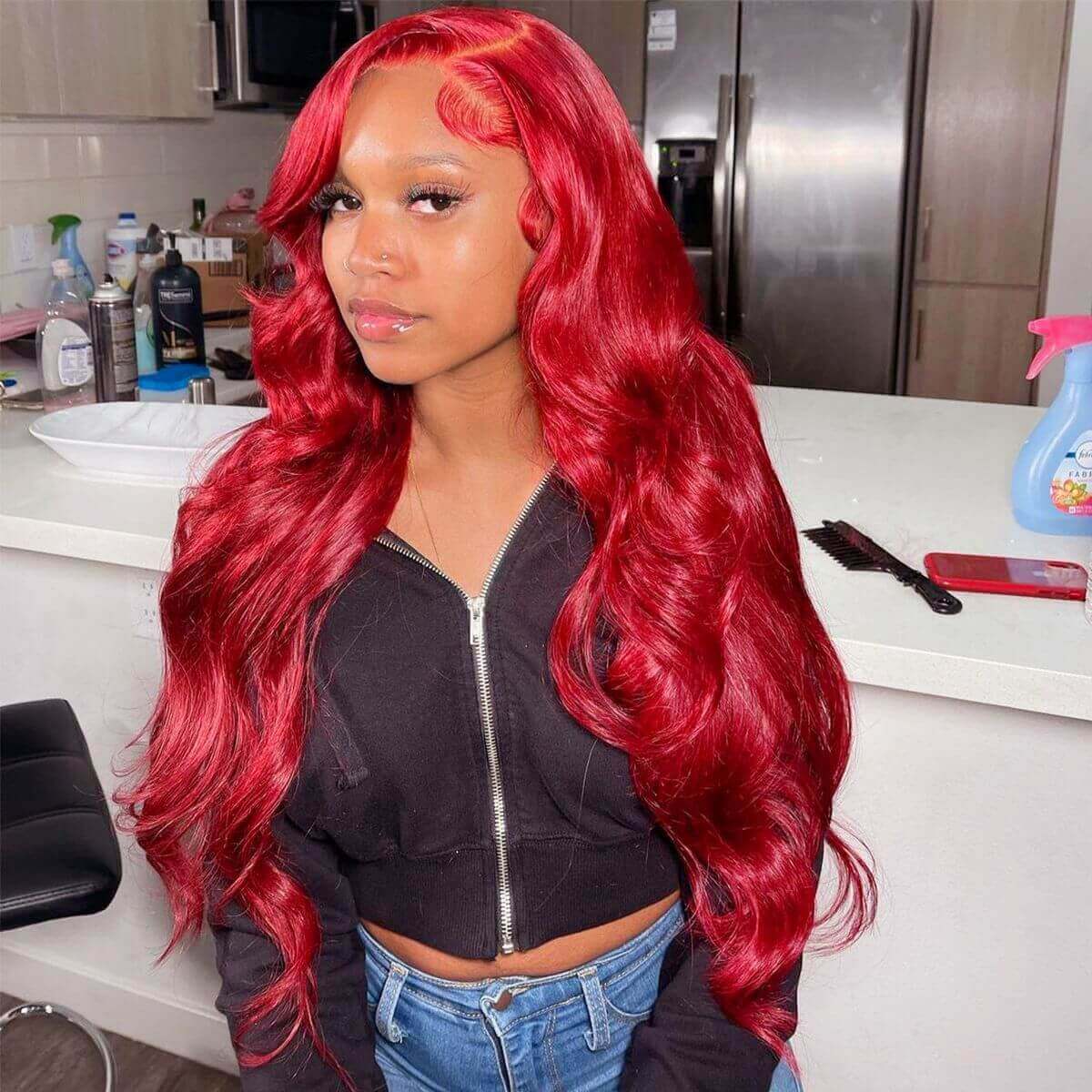 Human Hair Remy Brazilian Red Cherry Color Lace Front Wig Pre Plucked With Baby Hair Wigs For Women