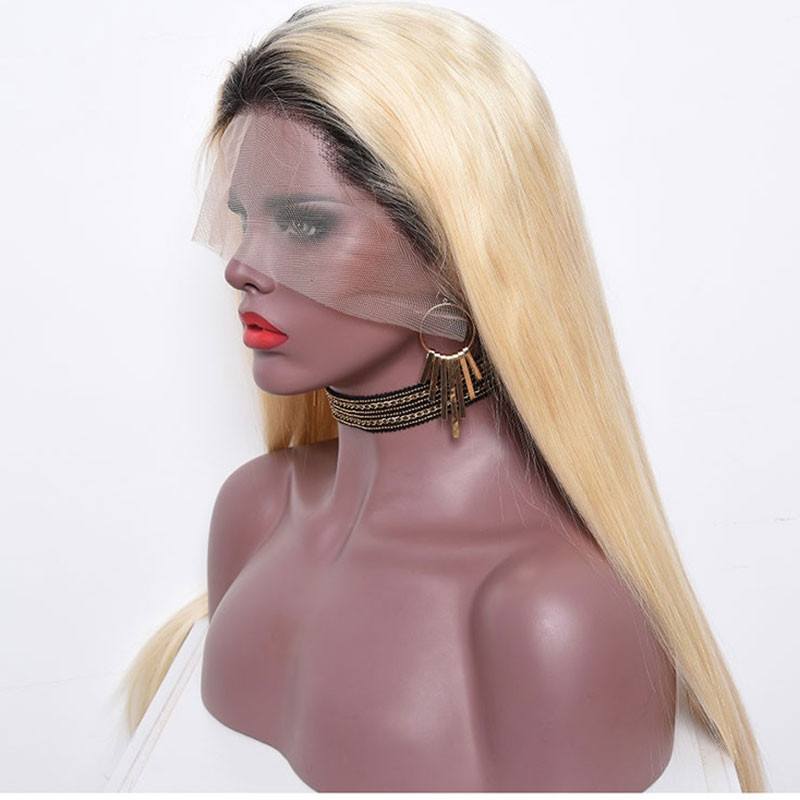 #1B 613 Ombre Blonde Dark Roots Full Lace wig Lace front wig Silky Straight Virgin Hair with Baby Hair Natural Hairline