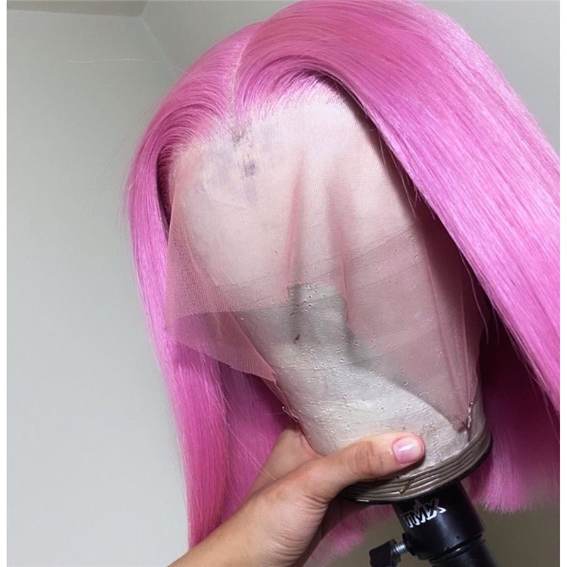 13x4 150% Pink Lace Front Human Hair Wig Short Bob Cut Wigs For Black Women Blue Brazilian Pink Straight