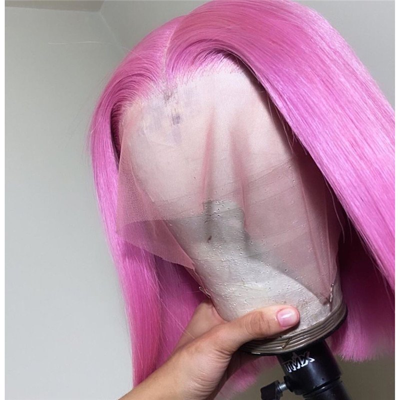 13x4 150% Pink Lace Front Human Hair Wig Short Bob Cut Wigs For Black Women Blue Brazilian Pink Straight
