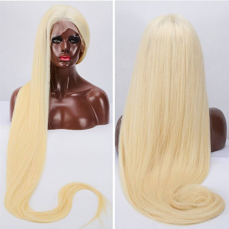 Pre Plucked Blonde #613 Wigs 42 inch Long Human Hair Glueless Full Lace Wig 150% Silky Straight Hair with Baby Hair Around