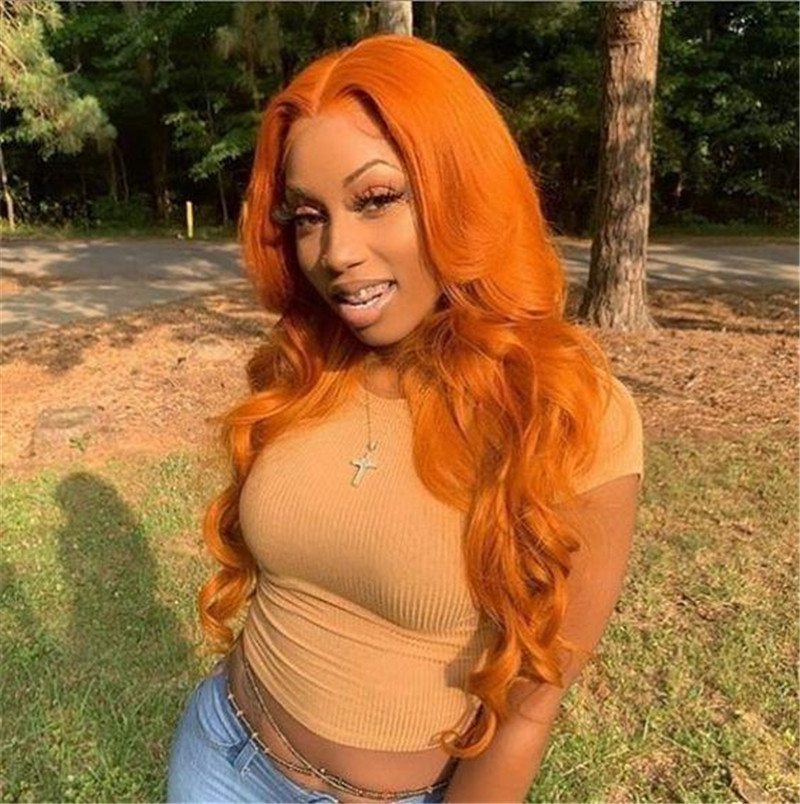 Orange Lace Front 13x4 T Part LaceHuman Hair Ginger Body Wave Wigs for Black Women