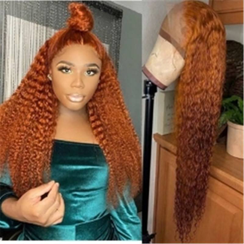 Orange Curly Brazilian Remy Human Hair Glueless Full Lace Wigs Pre Plucked Hairline