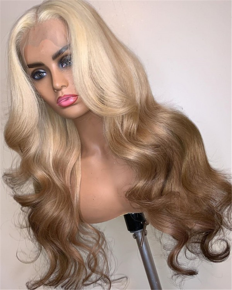 Human Virgin Hair Pre Plucked Ombre Tan Colored Lace Front Wig And 13x4x1 T Part Lace Wig For Black Woman-fd8345