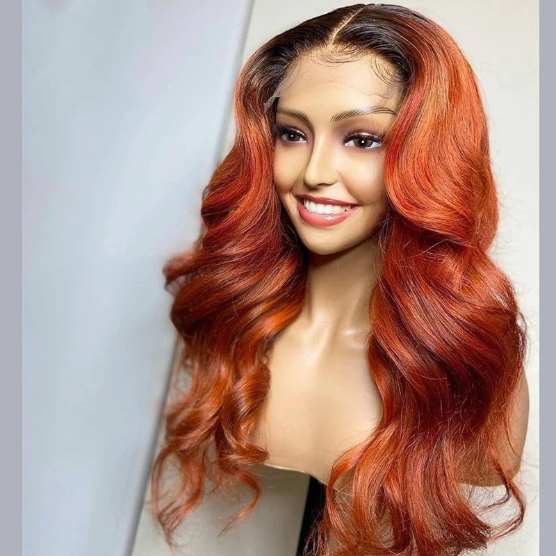 Ombre Color Orange Ginger Human Hair Wigs For Women Pre Plucked Body Wave Lace Front Wig Brazilian Closure Wig With Baby Hair