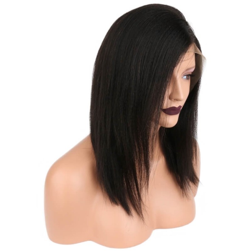 Yaki Straight Wig Short Human Hair Bob Lace Front Wigs Black Women Brazilian Remy Lace Wigs Pre Plucked Bleacked Knots