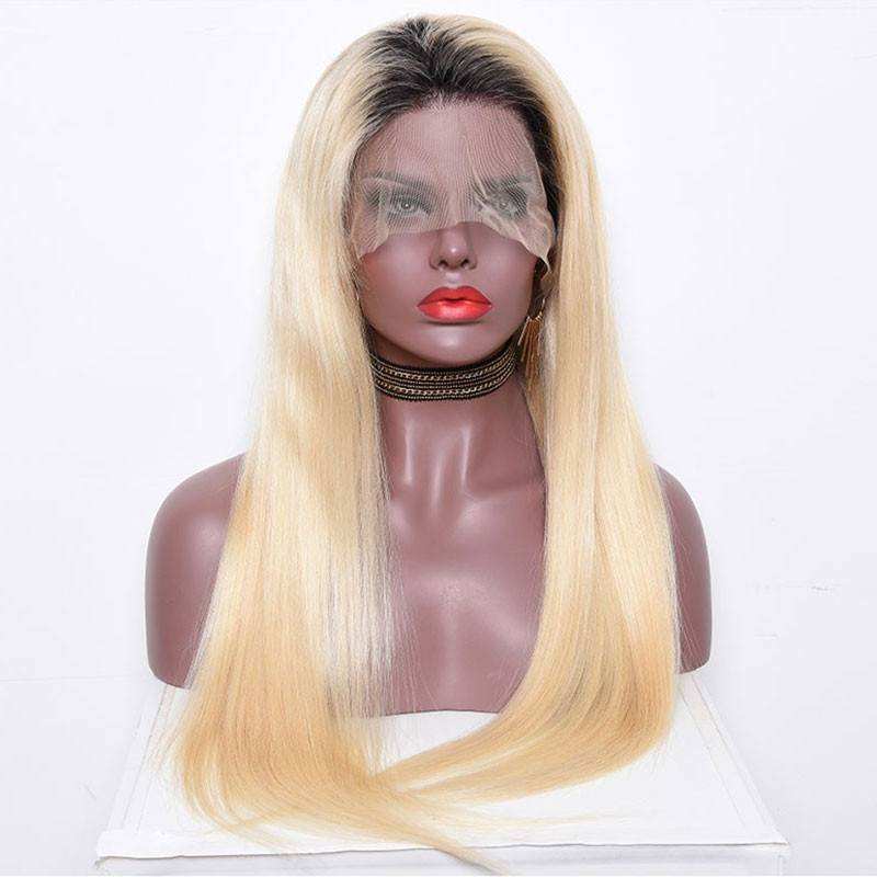#1B 613 Ombre Blonde Dark Roots Full Lace wig Lace front wig Silky Straight Virgin Hair with Baby Hair Natural Hairline