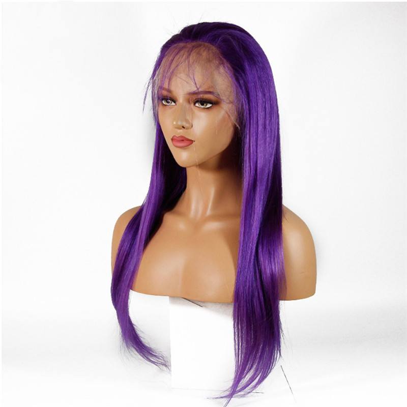 Dark Purple Long Straight 13x4 T Part LaceHuman Hair Wigs Brazilian Straight Pure Purple Color Pre Plucked With Baby Hair