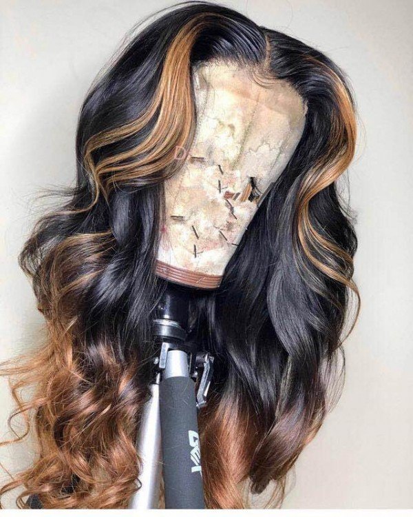 Human Virgin Hair Ombre Honey Blonde Pre Plucked Lace Front Wig For Black Woman