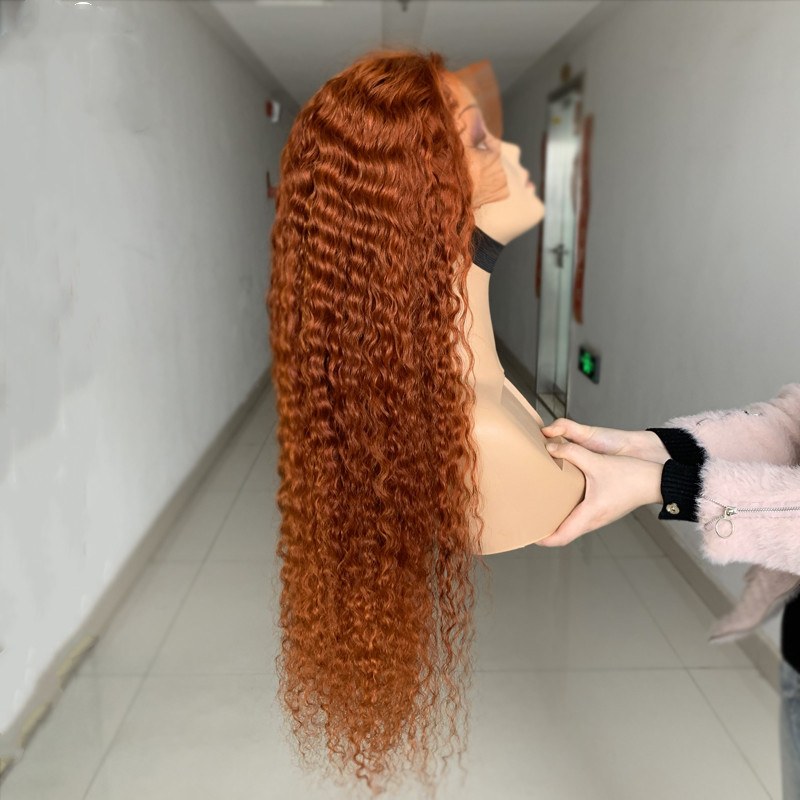 Orange Deep Curly Wave Wig Human Hair Wigs With Baby Hair