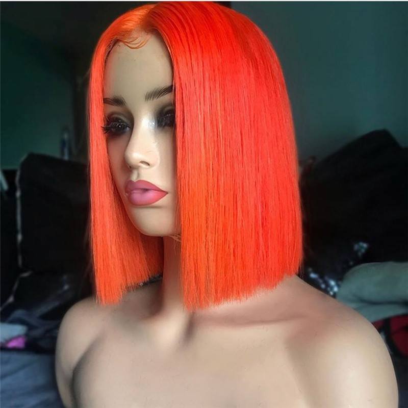 Orange Short Bob Straight Brazilian Human Hair Lace Front Wig Straight Short Bob Wigs for Women