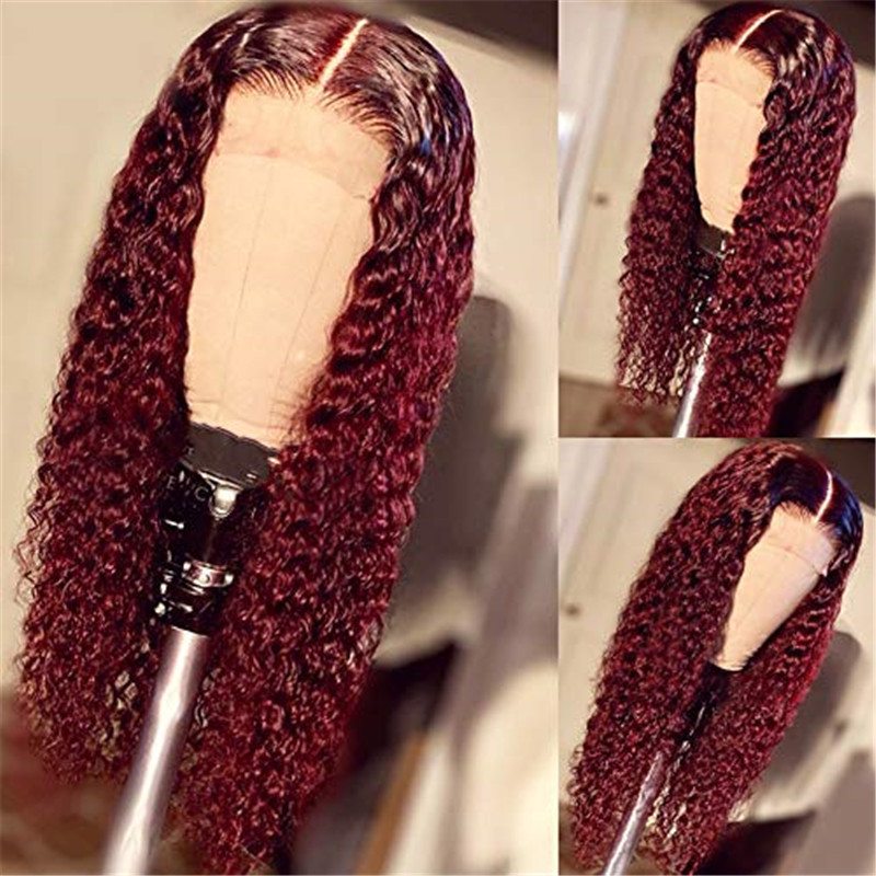1B/99J Hair Ombre Wine Red Color Two Tone Lace Front Wigs Curly Hair Glueless Lace Wig Wet and Wavy Long Loose Curly