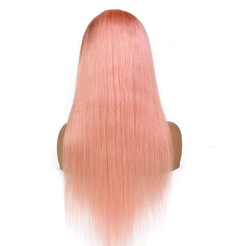 Pink Color Front Lace Wigs Remy Human Hair Pre-Plucked Hairline Silky Straight Hair with Baby Hair Ombre Pink Glueless Full Wigs