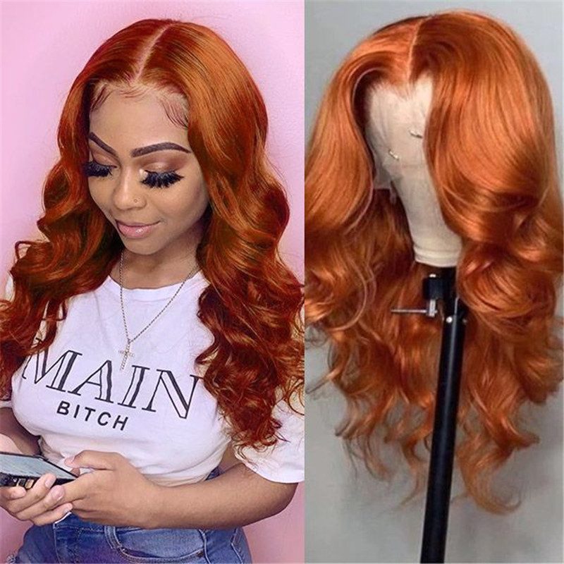 Ombre Wig Ginger Orange Body Wave & Straight Virgin Human Hair Lace Front Wig With Baby Hair