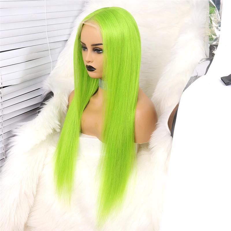Hair Light Green Straight Green Lace Front13x4x1 T Part Lace wigs Straight Brazilian Human Hair