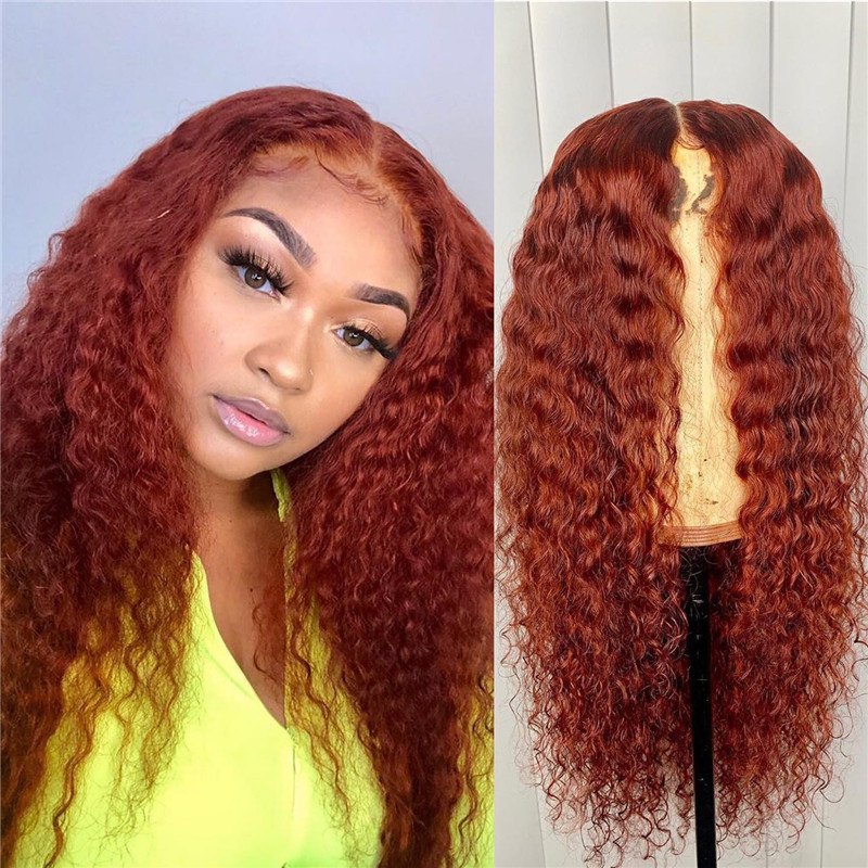 13x4x1 T Part Lace Front Curly Human Hair Wigs Orange Ginger Ombre Color Red Brown Wigs Pre Plucked Glueless 100% Real Brazilian Hair Wig